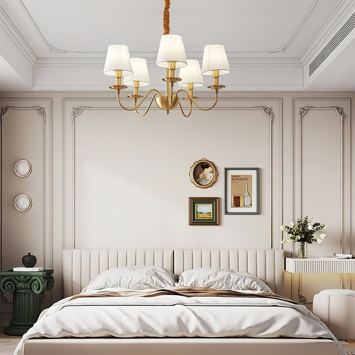 Silva vintage żyrandol z metalu w miedź wielopłócienny osłonka biała sypialnia salon lampa wisząca