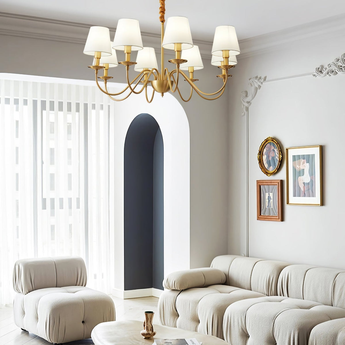 Silva vintage żyrandol z metalu w miedź wielopłócienny osłonka biała sypialnia salon lampa wisząca