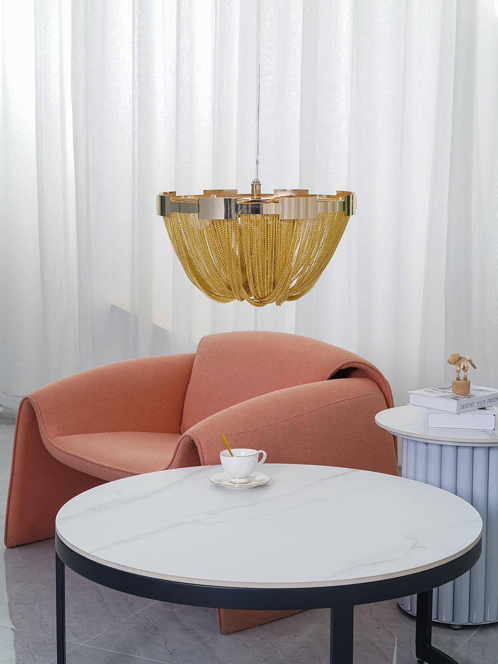 Talj lampa sufitowa z kordem aluminiowym ramą posrebrzaną