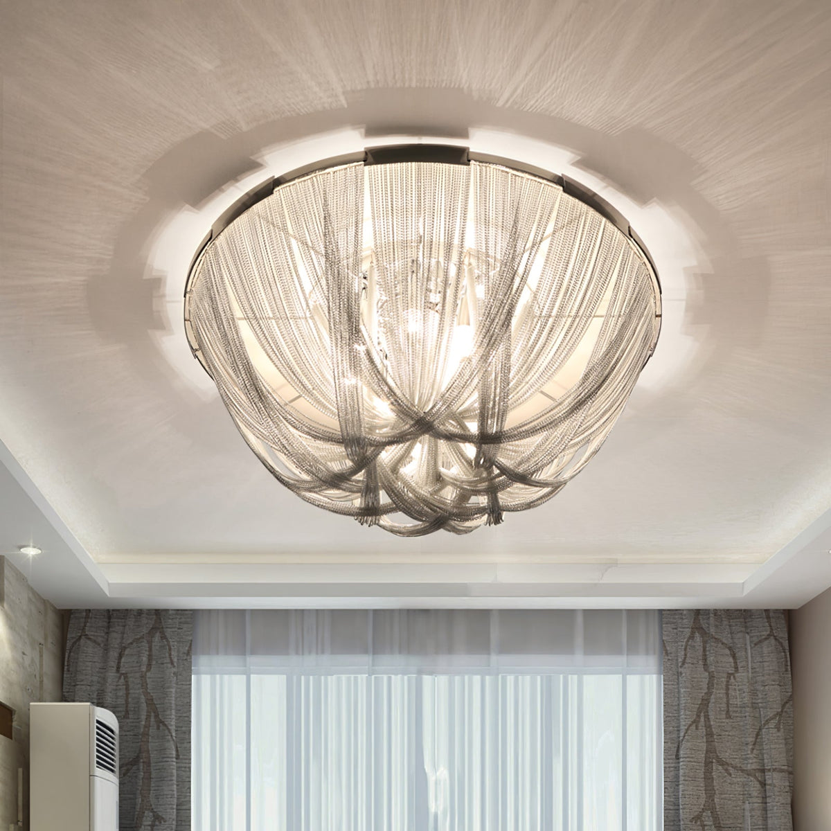 Talj lampa sufitowa z kordem aluminiowym ramą posrebrzaną