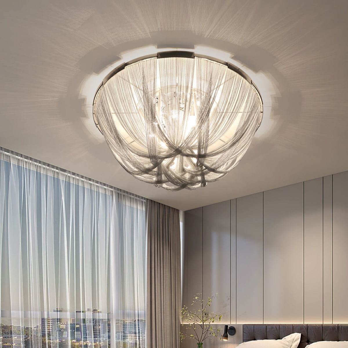 Talj lampa sufitowa z kordem aluminiowym ramą posrebrzaną