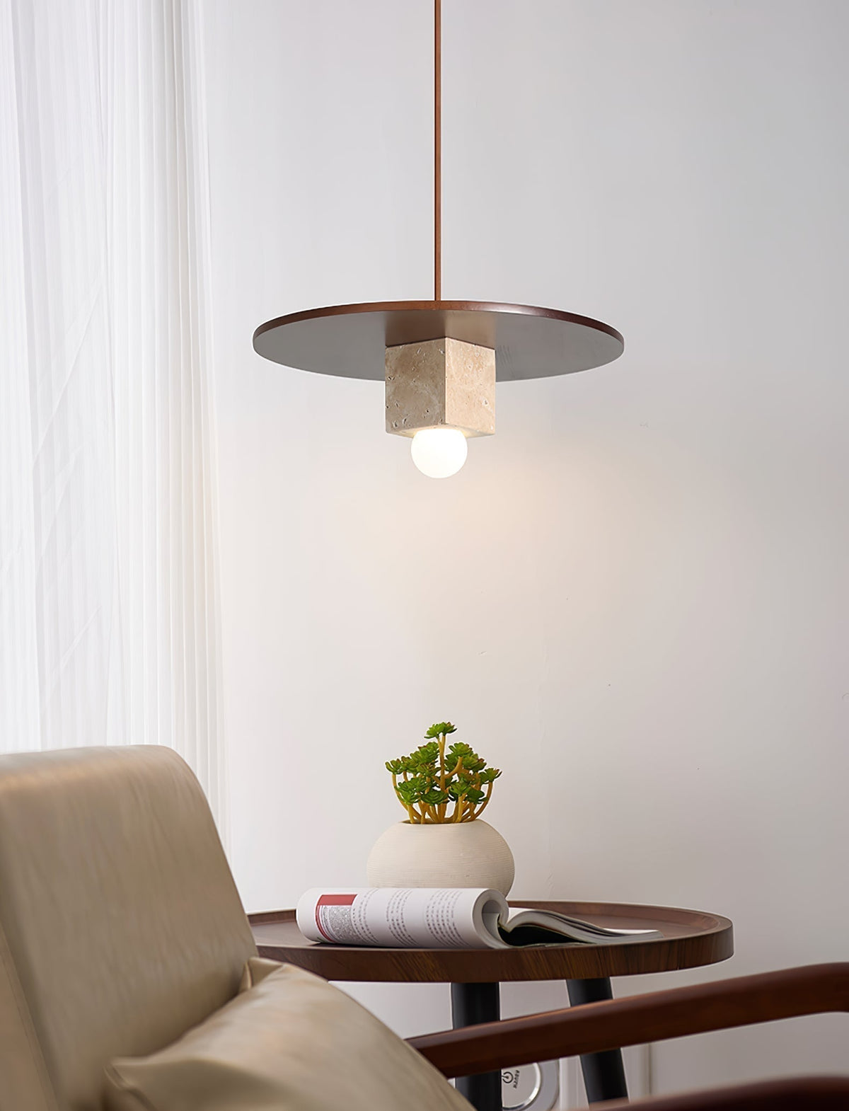 Sarix geometryczna lampa wisząca ze szkła i travertynu