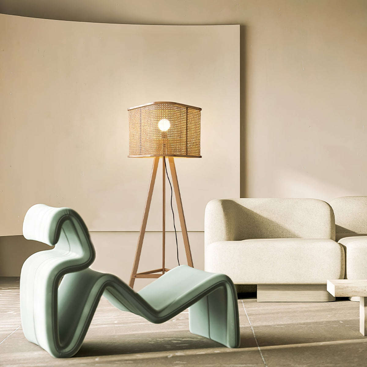 Olsolyra lampa stojąca trójnóg z plecionki rattan