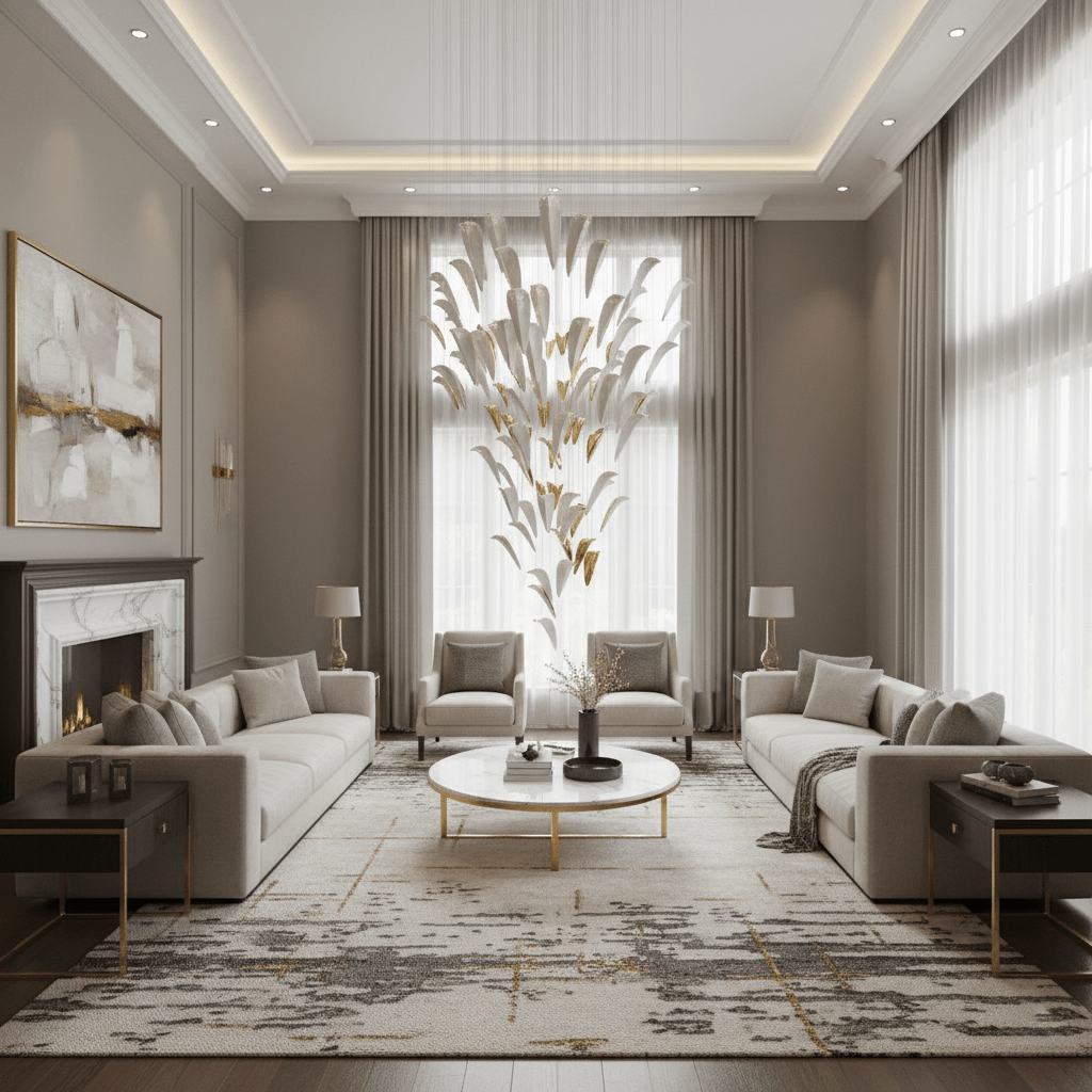 Plume Glow biały żyrandol ze szkła w kształcie piór Art Deco z możliwością dostosowania i akcentem złotym