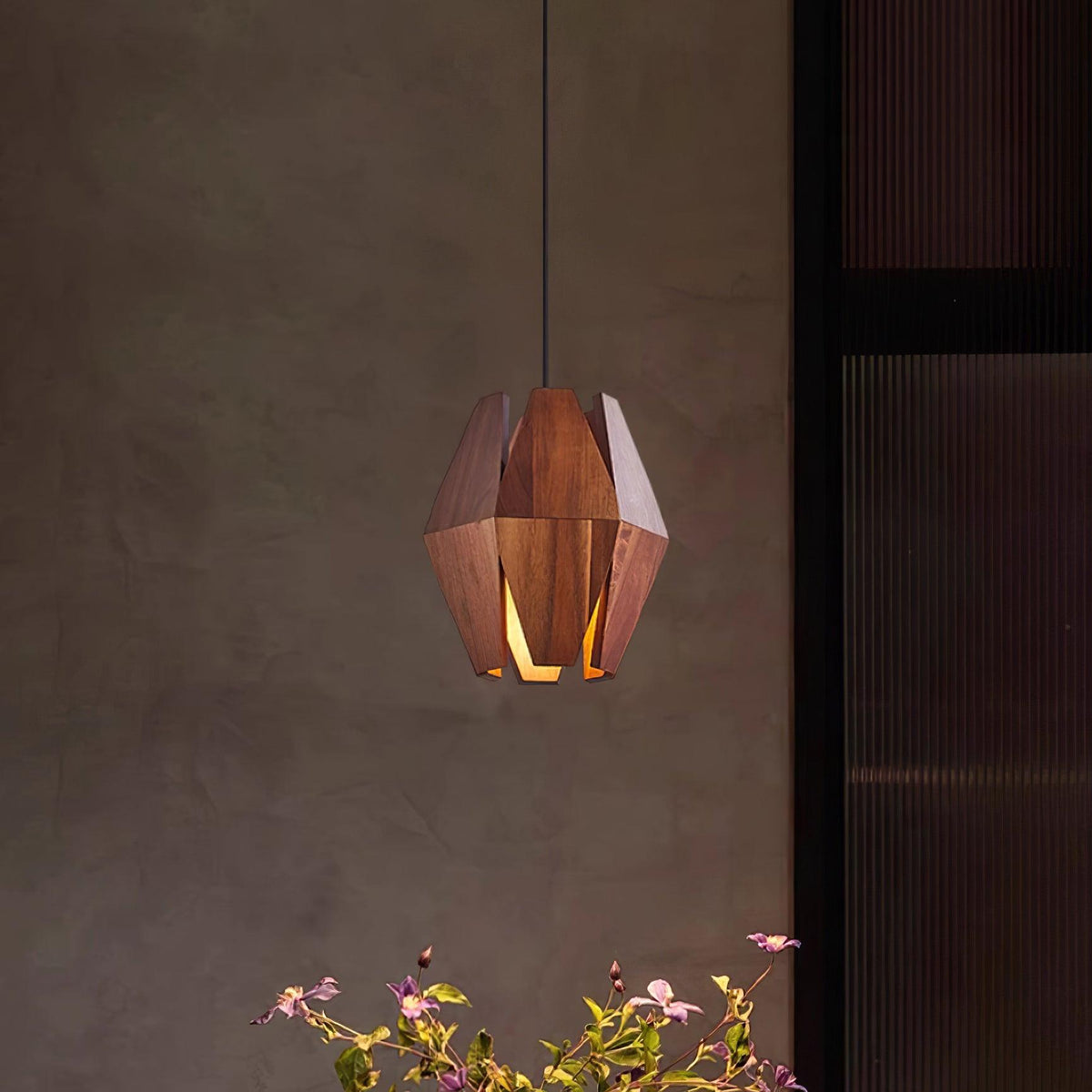 Miro lampa wisząca z geometrycznym kloszem drewnianym ciepłe światło nordycki minimalistyczny akcent