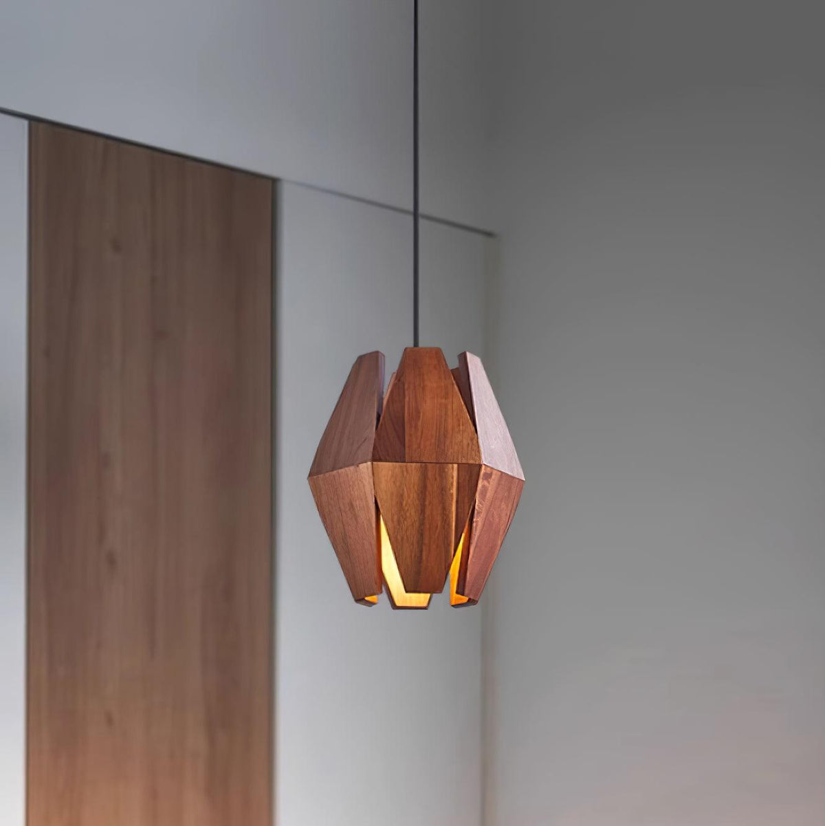 Miro lampa wisząca z geometrycznym kloszem drewnianym ciepłe światło nordycki minimalistyczny akcent