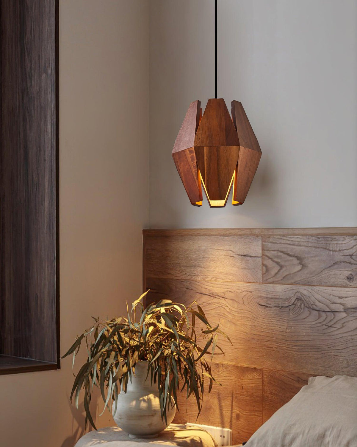 Miro lampa wisząca z geometrycznym kloszem drewnianym ciepłe światło nordycki minimalistyczny akcent