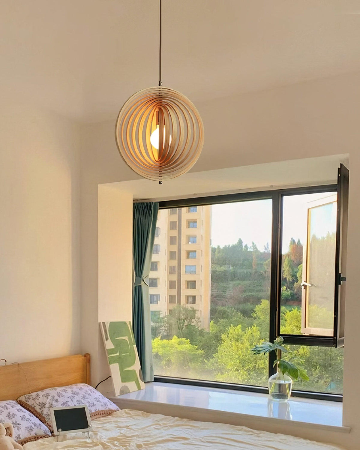 Lampa wisząca Drewniane Pierścienie Kula Organiczny Minimalistyczny Ambient