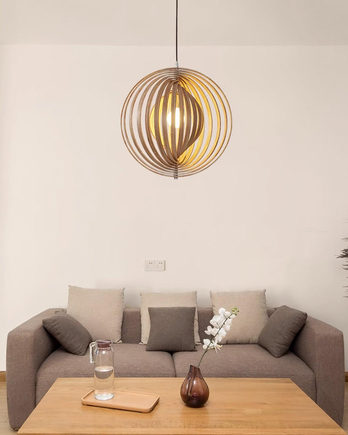 Lampa wisząca Drewniane Pierścienie Kula Organiczny Minimalistyczny Ambient