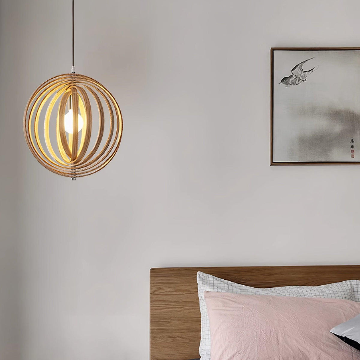 Lampa wisząca Drewniane Pierścienie Kula Organiczny Minimalistyczny Ambient