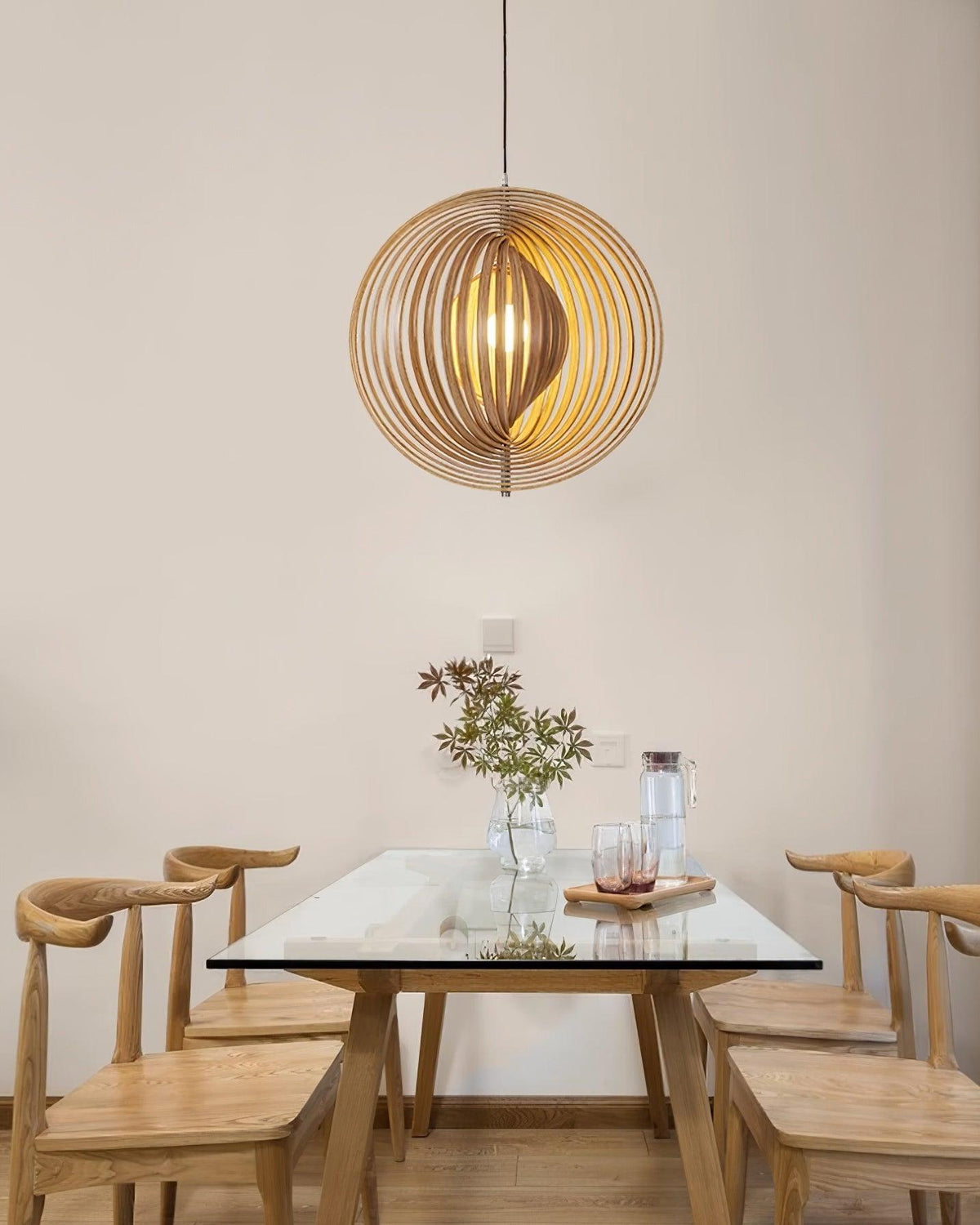 Lampa wisząca Drewniane Pierścienie Kula Organiczny Minimalistyczny Ambient