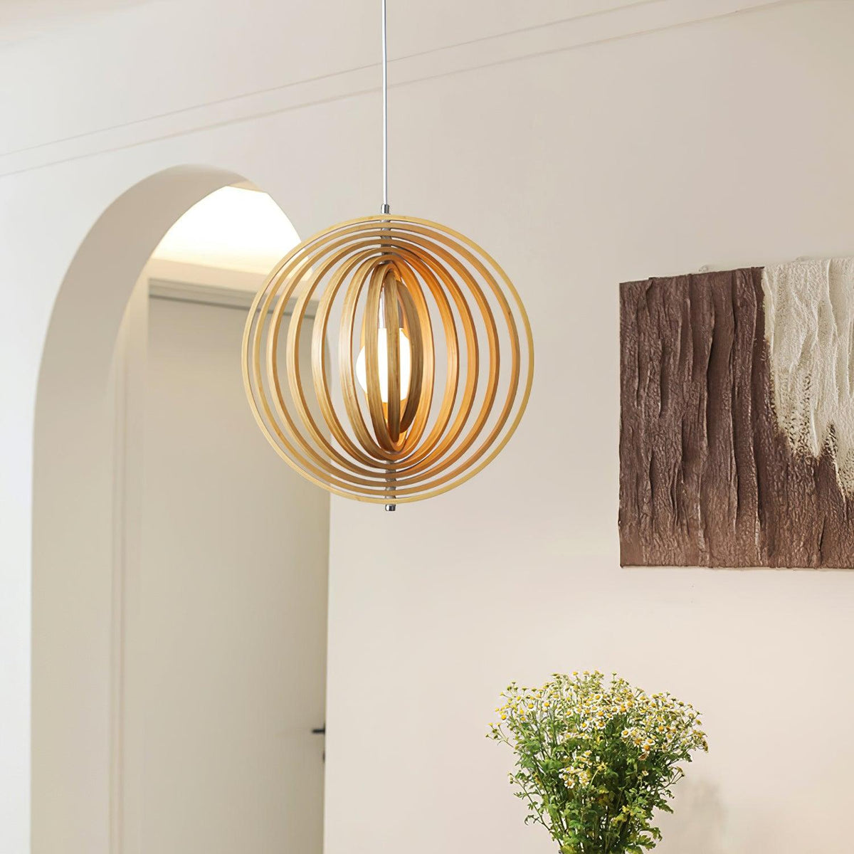 Lampa wisząca Drewniane Pierścienie Kula Organiczny Minimalistyczny Ambient
