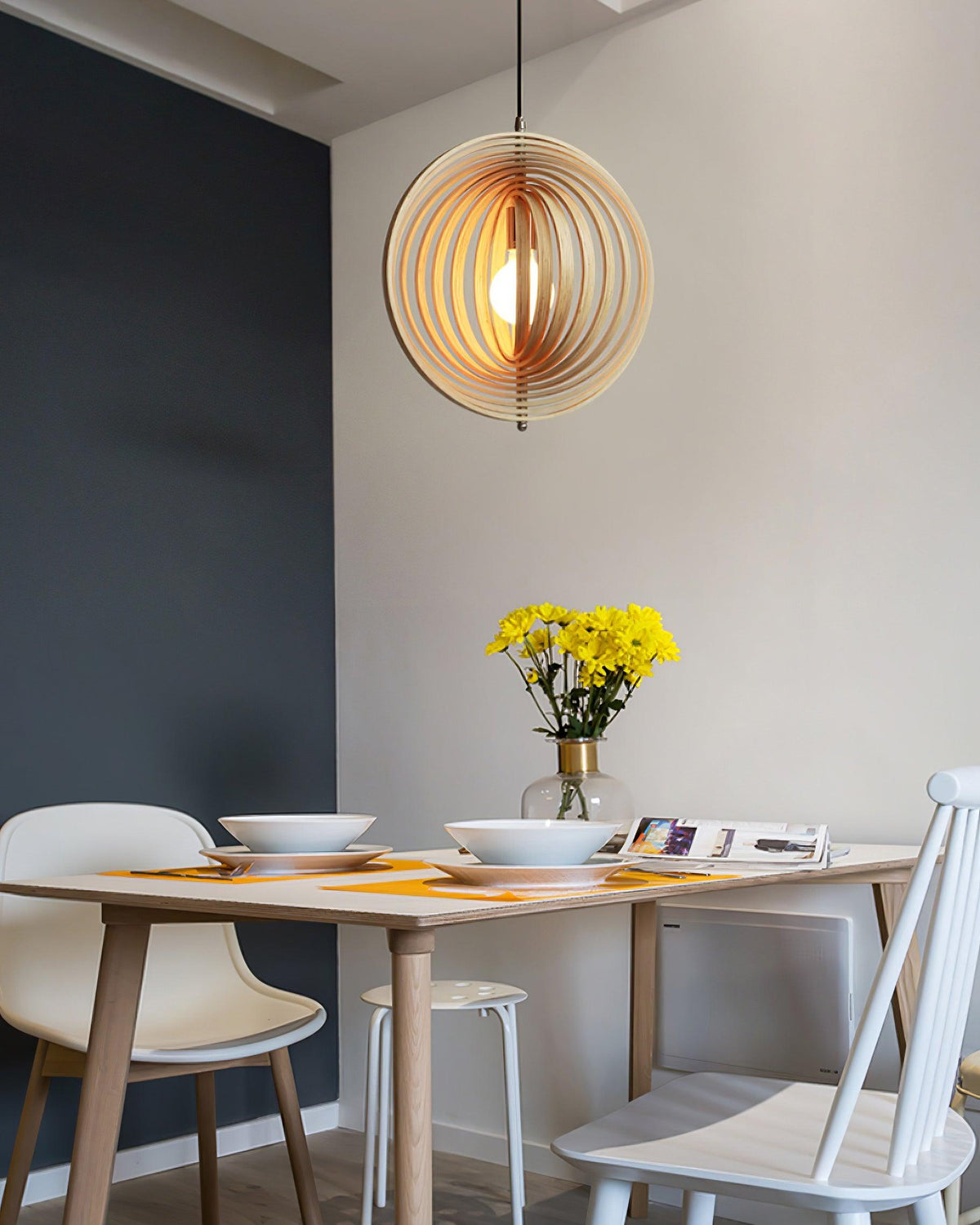 Lampa wisząca Drewniane Pierścienie Kula Organiczny Minimalistyczny Ambient
