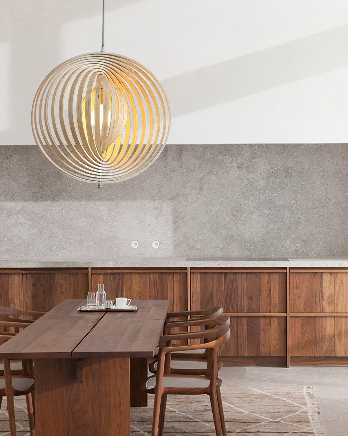 Lampa wisząca Drewniane Pierścienie Kula Organiczny Minimalistyczny Ambient