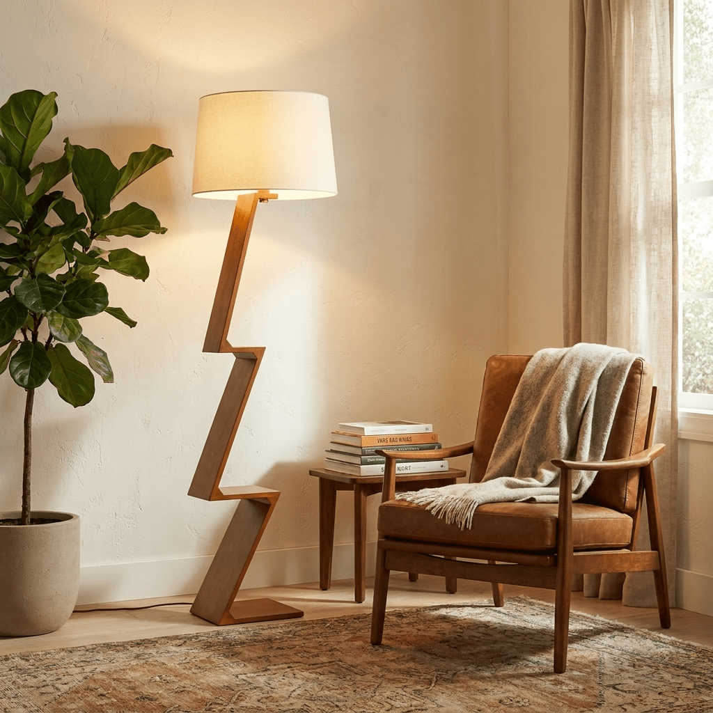 Zigzag lampa stojąca z solidnego drewna