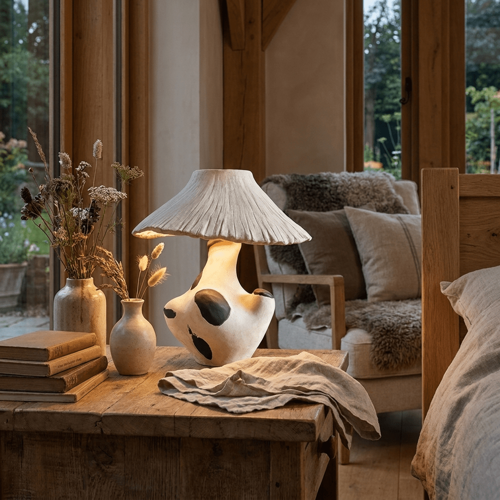 Pebble-Inlay rzeźbiona lampa stołowa z gipsu