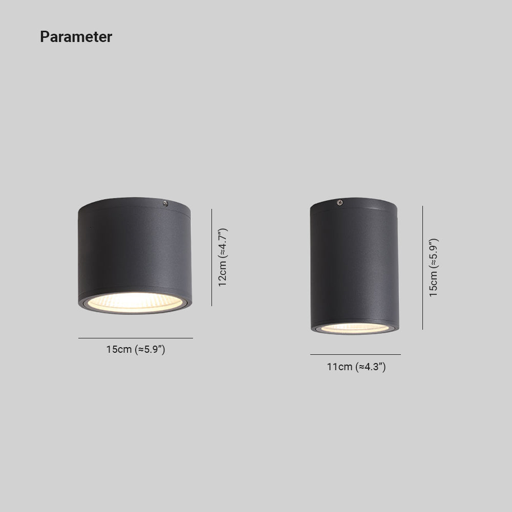 Ray nowoczesna zewnętrzna lampa sufitowa montowana bezpośrednio czarna cylindryczna