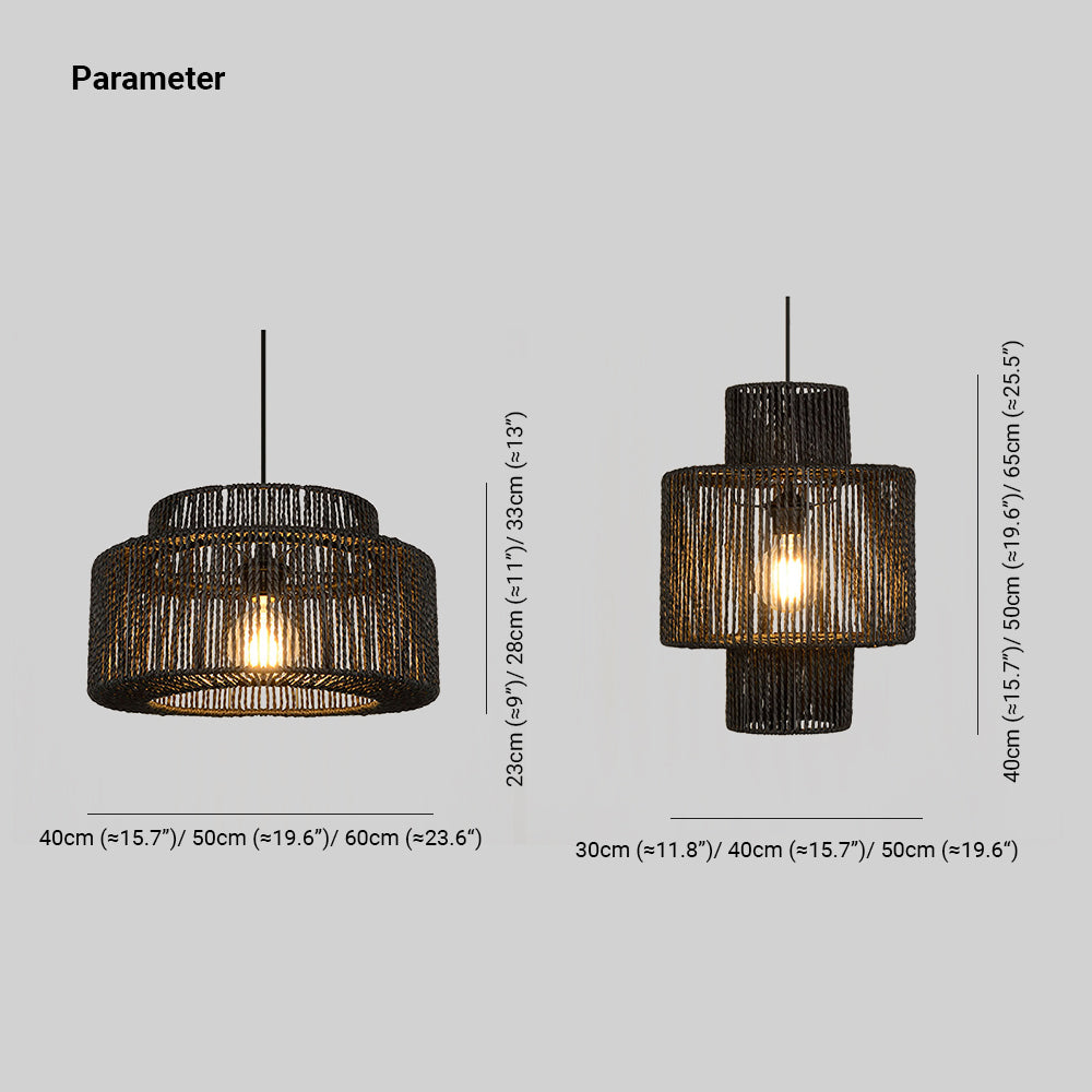 Muto rustykalna lampa wisząca w stylu wiejskim o kształcie bębna, czarna