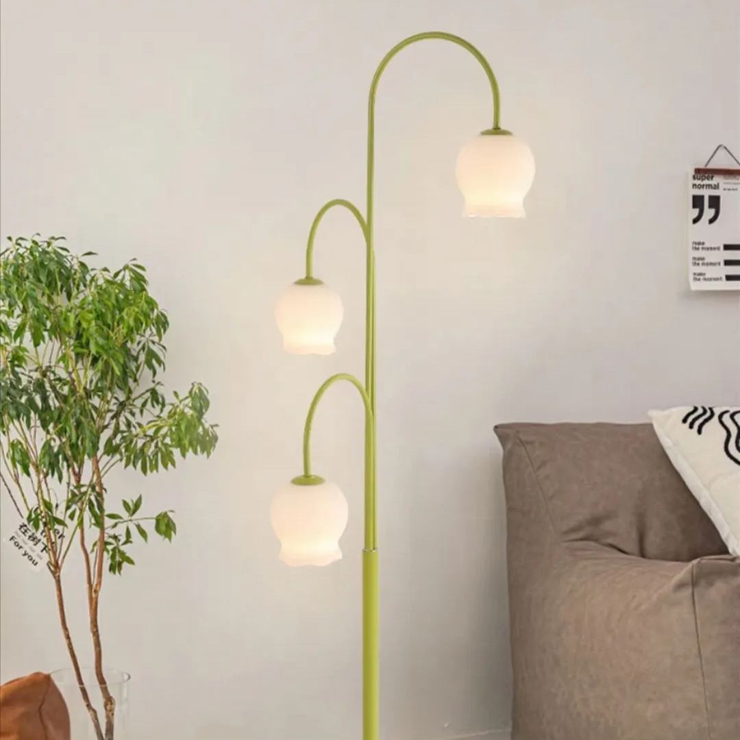 Lily zielona abażura kwiatowa lampa stojąca, metal/szkło, salon/sypialnia