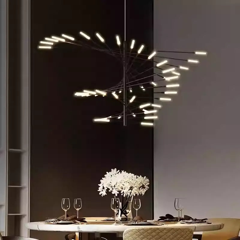 Arisha nowoczesny żyrandol fajerwerkowy obrotowy, czarny/złoty, salon/galeria sztuki